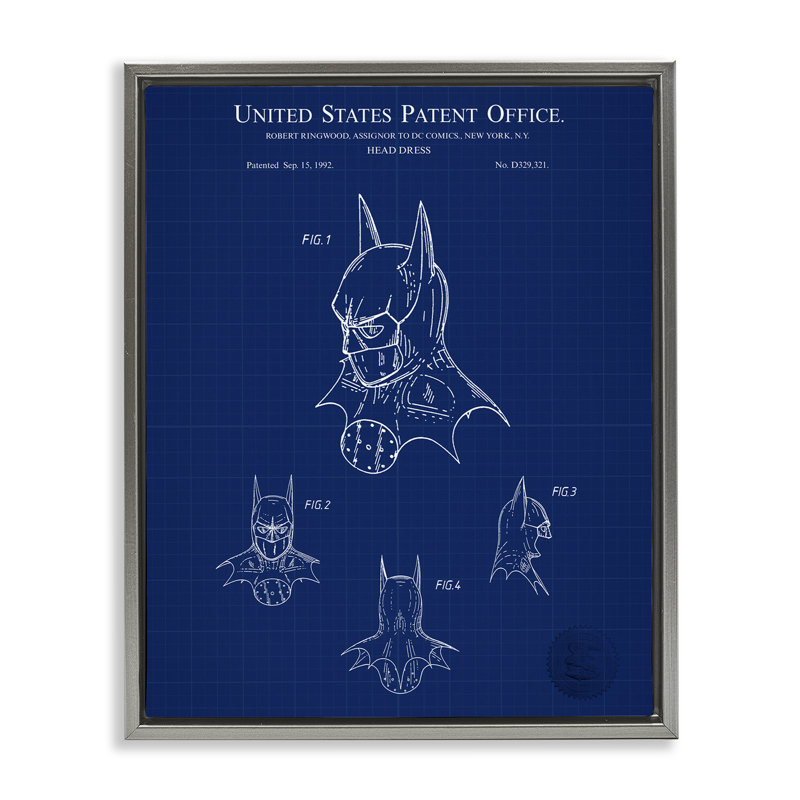 "Head Head Blueprint", art mural sur toile flottante par Karl Hronek, Cadre flottant gris lustré, H 21 po x l 17 po