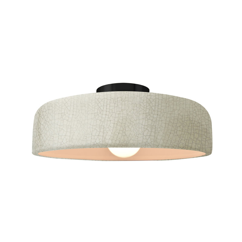 Plafonnier semi-encastré en céramique Dottie, Blanc craquelé / noir mat, Noir mat, H 6 po x l 13 po x P 13 po