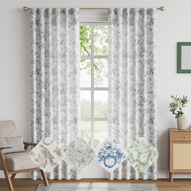Panneaux de rideaux semi-transparents en lin, Bleu, L 50 po x L 84 po