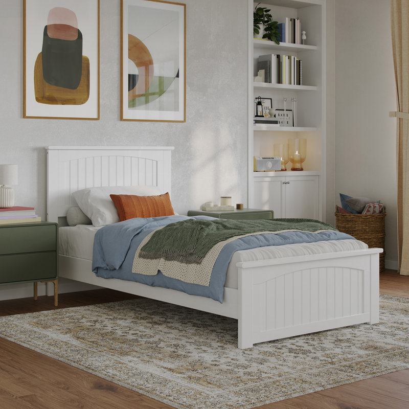 Lit plateforme en bois massif francoise avec pied de lit assorti Francoise, Blanc, Simple TG