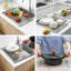 Séchoir à vaisselle pliable au-dessus de l'évier, égouttoir à vaisselle enroulable en acier inoxydable pour un comptoir de cuisine peu encombrant et un rangement pour l'évier-123251764-123251765