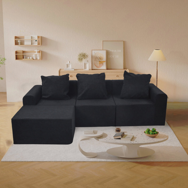 Convertible Modular Sectional Sofa Set Popular Microfiber Fabric Compression Sofa, Antique Black Velvet