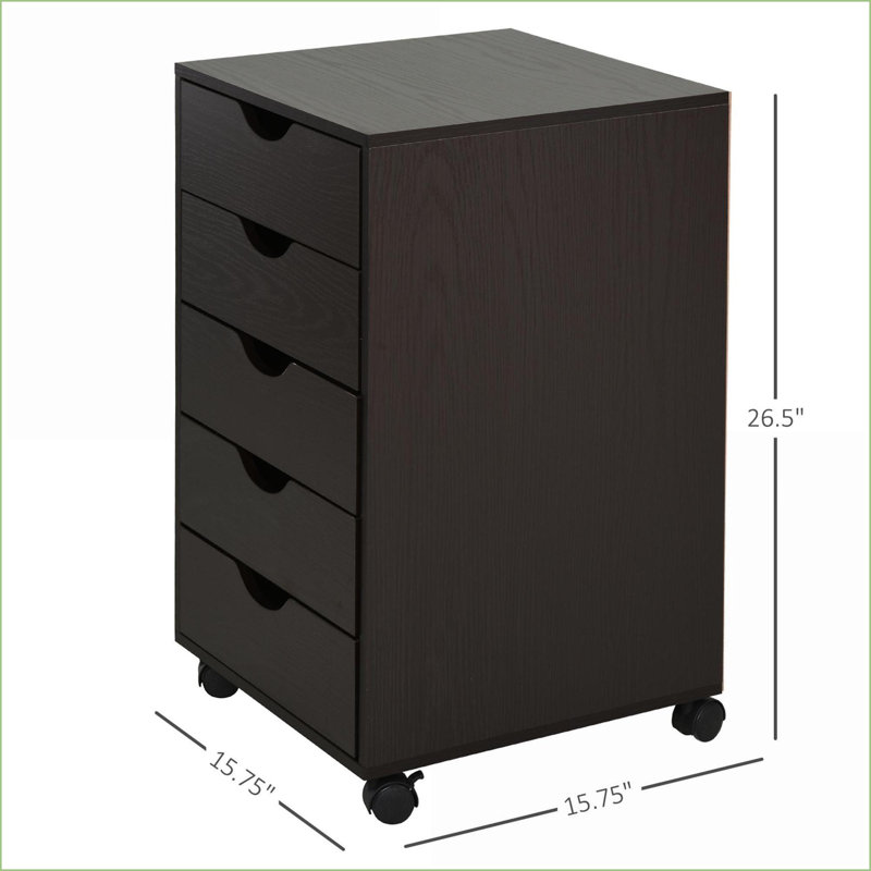 File Cabinets 5-Drawer Walnut Brown Nordic Minimalist with Wheels | Particle Board | Office