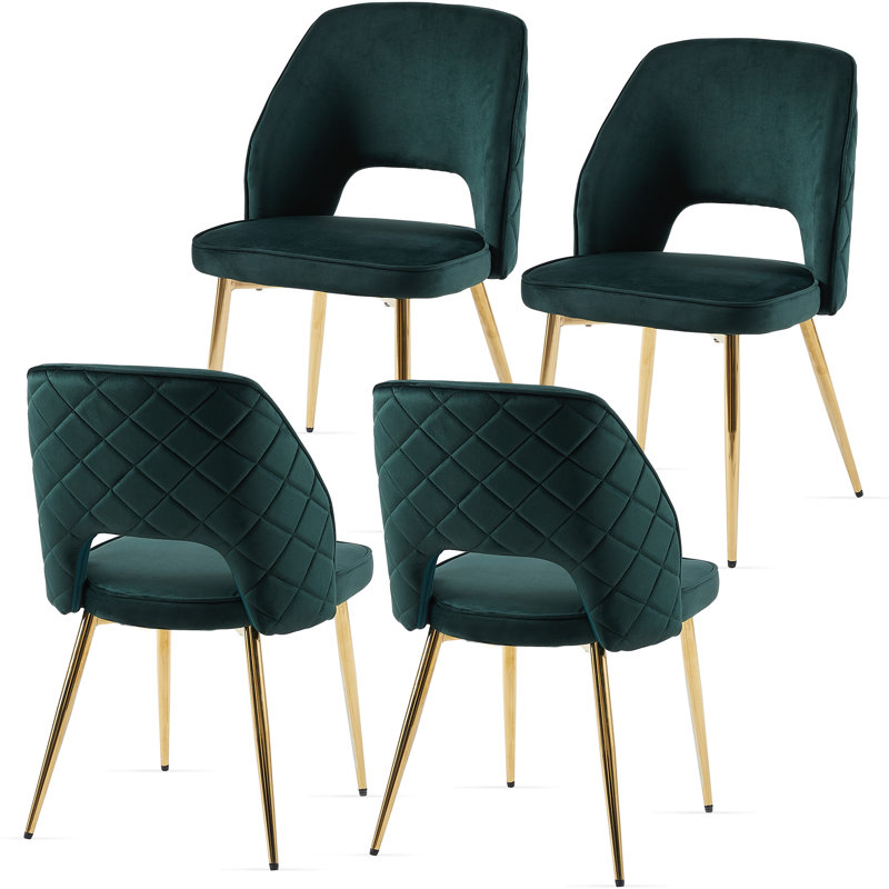 Open Back Dining Chairs, Velvet, Golden Leg, Forest Green