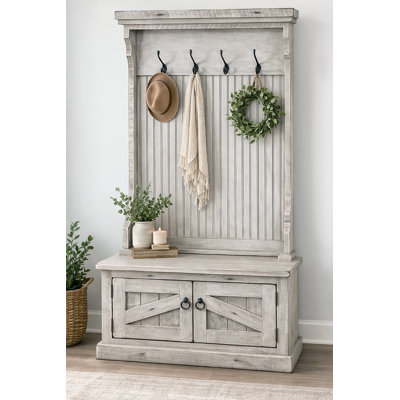 Arbre d'entrée en bois massif Kinley avec banc et rangement pour chaussures