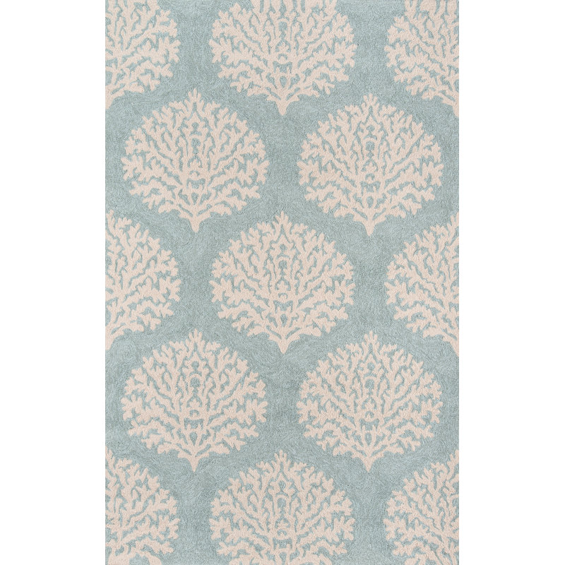 Tapis bleu bouclé fait main Cline, Rectangle 3 pi 9 po x 5 pi 9 po