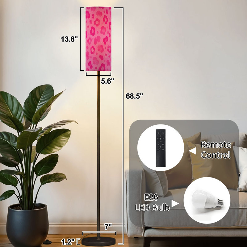 Lampe sur pied rose fuchsia à motifs léopard abstraits, lampe sur pied moderne à intensité variable avec télécommande et interrupteur au pied, abat-jour haut, lampe d'angle idéale pour salon, chambre ou bureau.
