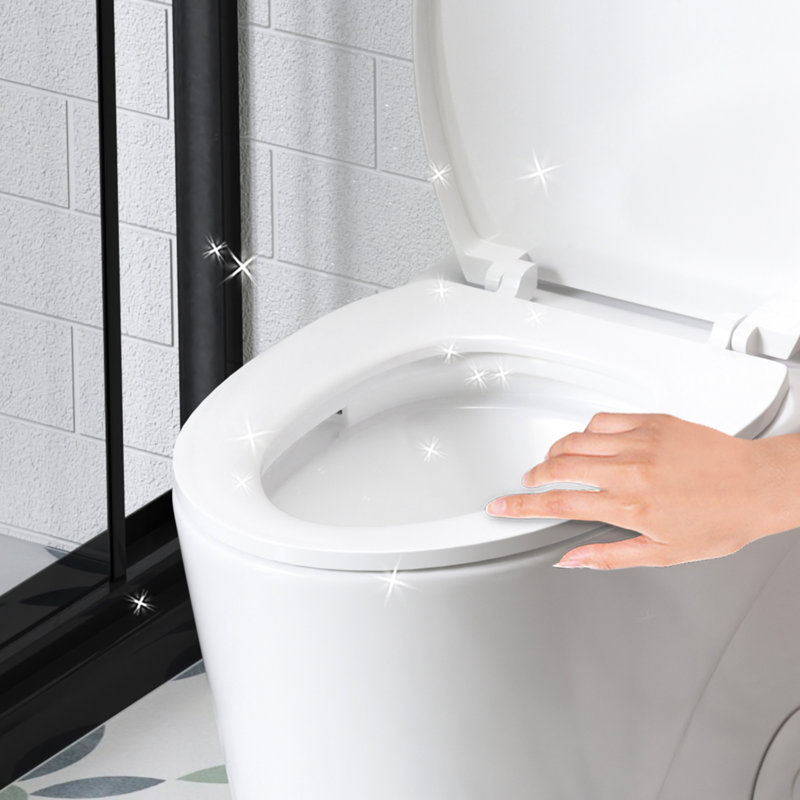 Une toilette, chasse double 1,1 / 1,6, céramique blanche brillante, siège à fermeture en douceur, chasse d'eau pour salle de bain blanche, cuve allongée, fermeture,