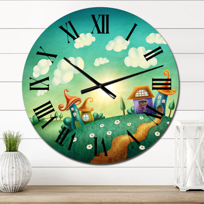 Petites maisons dans Green Fantasy Village - horloge murale Country