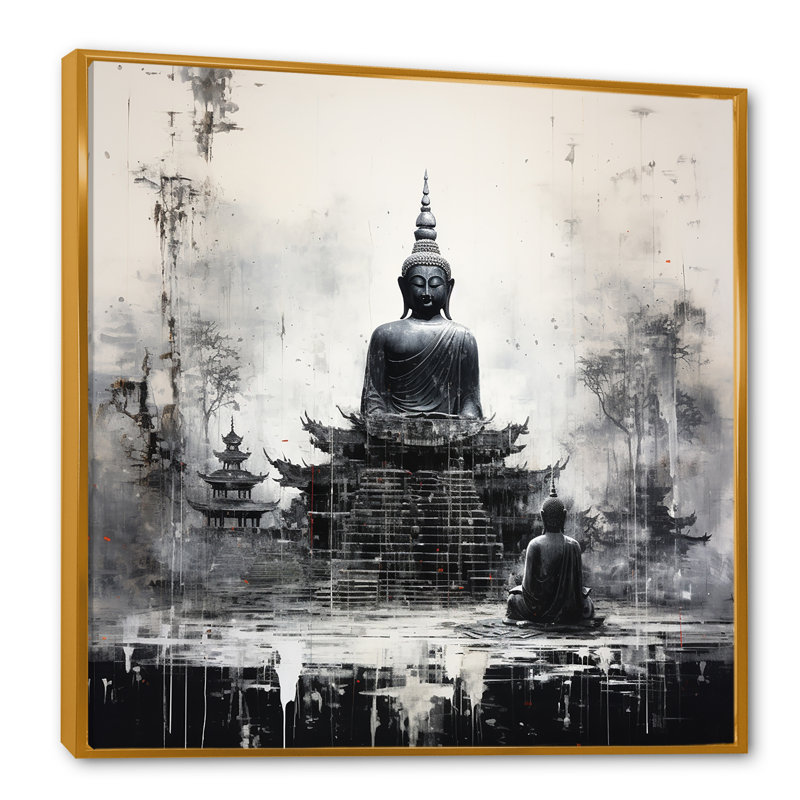 Statue du Saint Bouddhisme I sur toile, H 24 po x l 24 po x P 1 po, Cadre flottant doré
