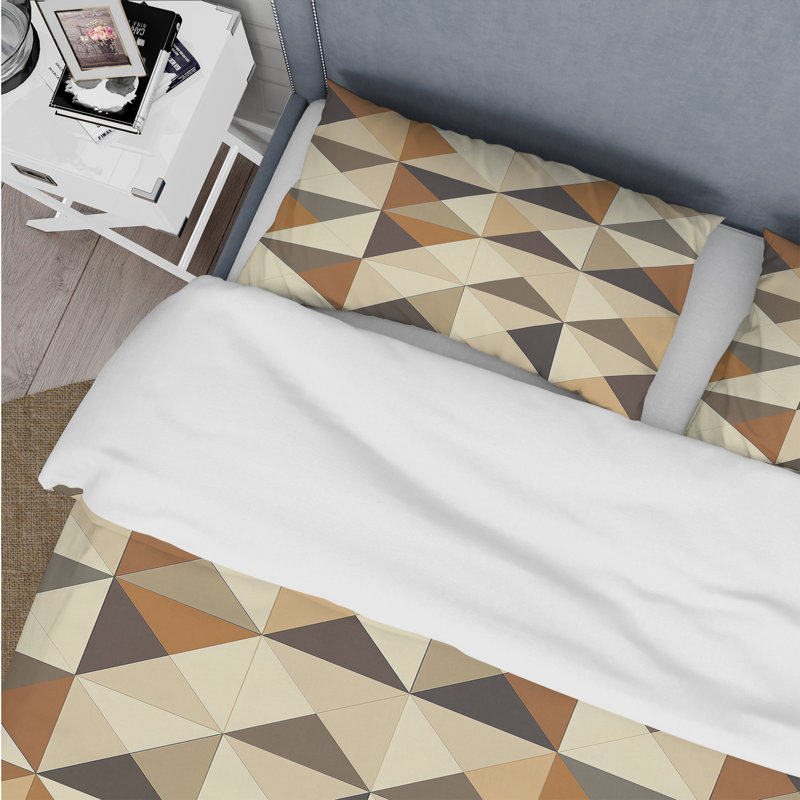 Ensemble de housse de couette Mid-Century Brown Triangles Print I, Housse de couette pour grand lit + 2 taies décora