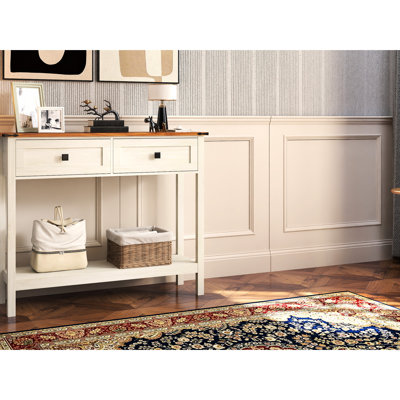 Rustic Console Table, 2 Drawer And Bottom Shelf Storage For Entryway, Metal Handles Decor Entryway Table With Drawers Shelf, Furniture,