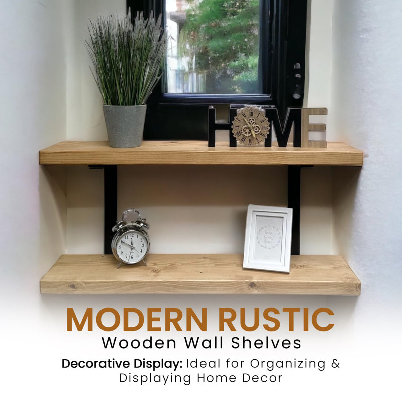 Ashlar Wood Floating Shelf, 4.5cm H x 40cm W x 22cm D, Rustic Pine