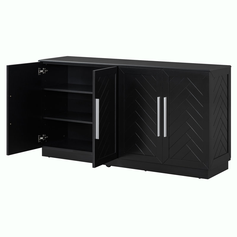Console avec rangement et armoire de rangement, Noir, noir, noir, noir
