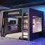 Grand lit superposé en bois avec bureau, deux tablettes de rangement, charge USB et lumière DEL, noir et gris-668938389-668938390