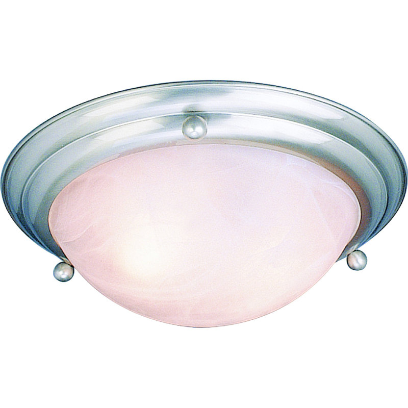 Lunar 3-Light 5.25"H x 21.5"W Brushed Nickel Fluorescent Round Flush Mount with Alabaster Glass