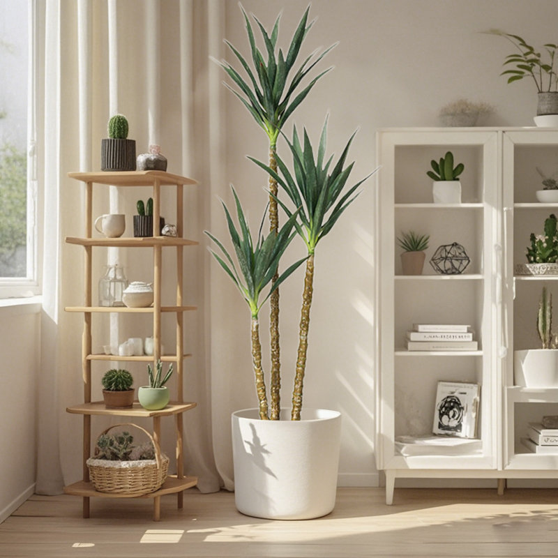 Arbre artificiel, plante artificielle en agave de 6 pi avec 3 troncs, plante artificielle haute en pot avec des feuilles et de l'écorce réalistes, arbre artificiel de jardin pour la décoration de bureau à domicile intérieur extérieur