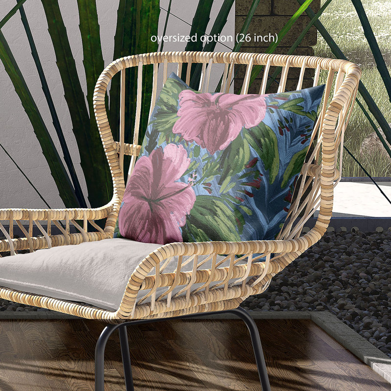  Housse et insert de coussin carré en polyester intérieur / extérieur, 26 po x 26 po, Rose / Vert / Gris
