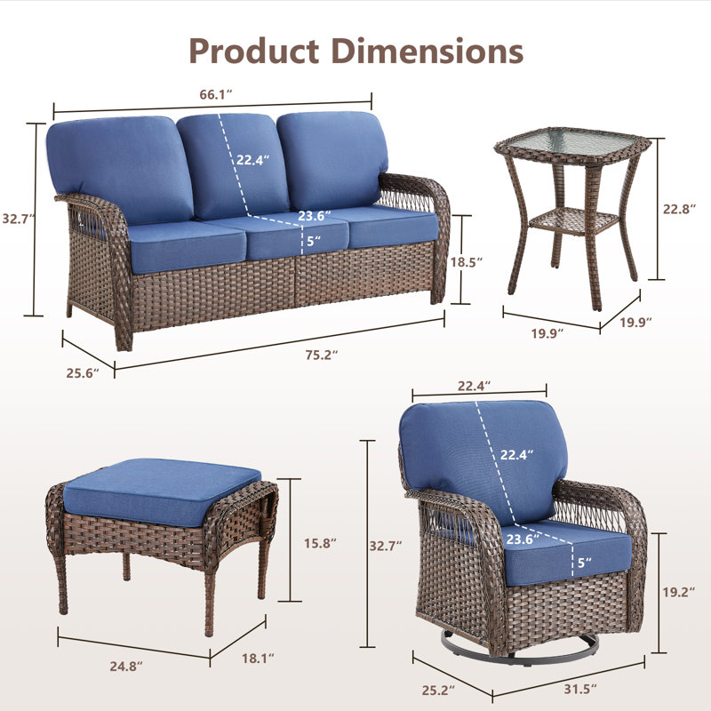Ensemble de conversation de 10 pièces en osier pour l'extérieur avec chaises pivotantes, repose-pieds et tables d'appoint
