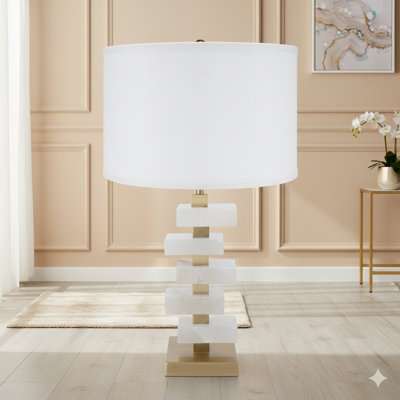 Lampe de table 26,7 po blanc et or albâtre (assemblage de l'abat-jour requis)