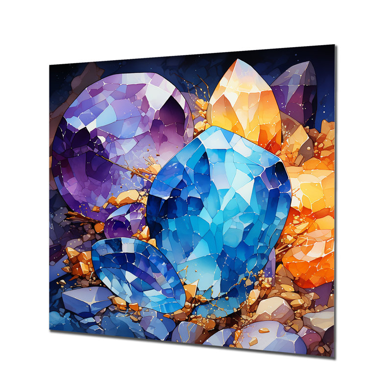 Or et bleu cristal pierre noyau II - pierre géode métal Art mural, H 29 po x l 29 po