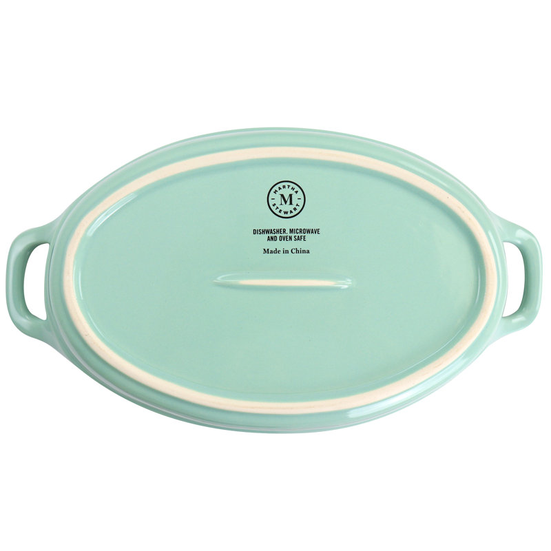 Mint Green Stoneware Oval Baker Set with Handles