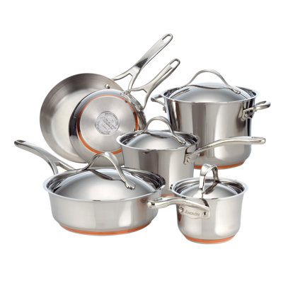 Anolon Nouvelle Copper Stainless Steel Cookware Induction Pots and Pans Set, 10 Piece, Silver