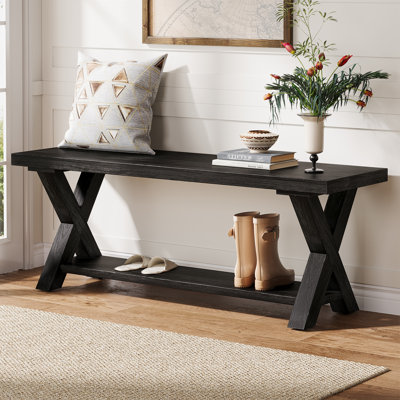 Banc de rangement en bois massif de 43,3 po de largeur