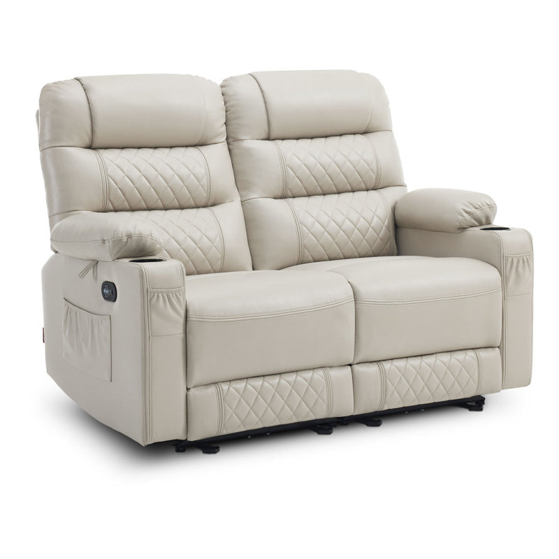 Latitude Run Power Loveseat Recliner, Electric Reclining Sofa with Heat and Vibration, Gray