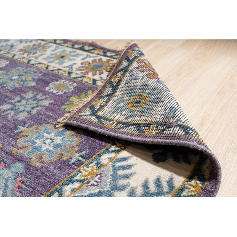 Purple Hand Knotted Wool Area Rug, Rectangle 9' x 12'