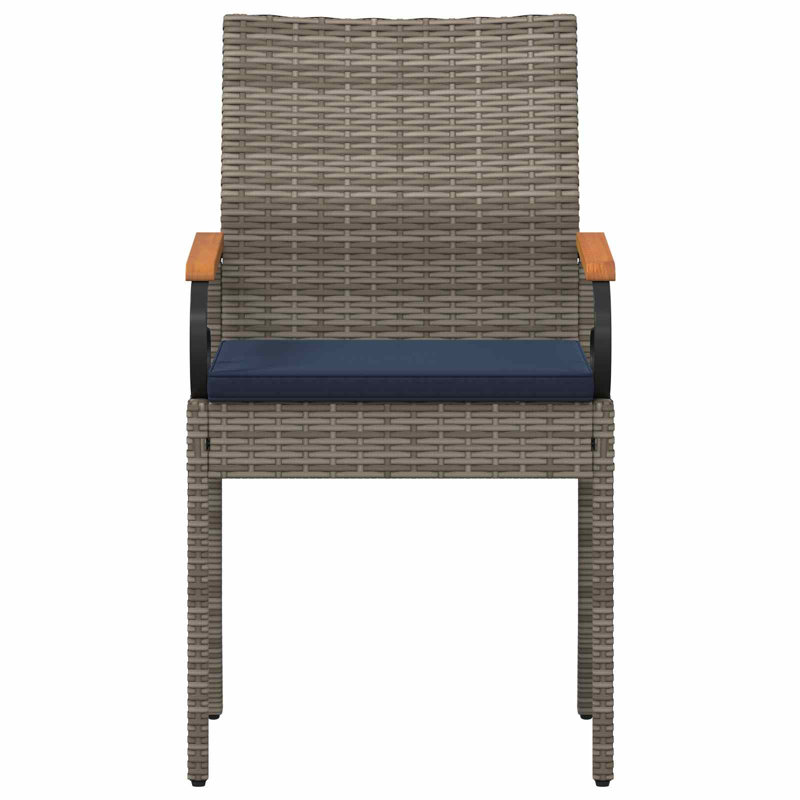  4 chaises de jardin en rotin gris et bleu marine et acacia, Gris et bleu marine, 4