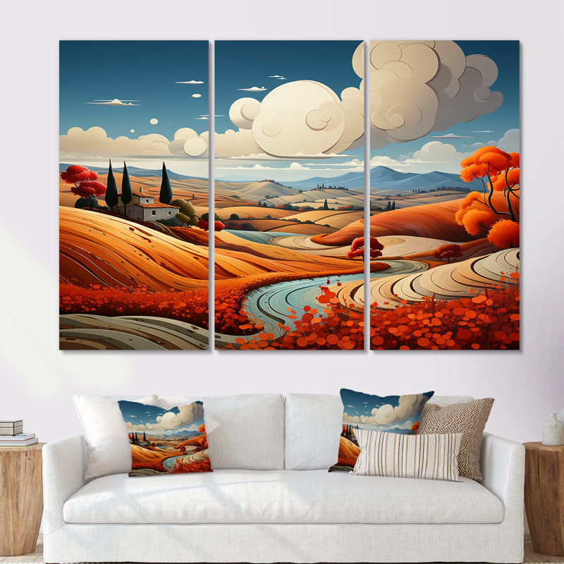 Ensemble de salon Bold Mediterranean Landscape II - Cubism, H 28 po x l 36 po x P 1 po, Toile tendue