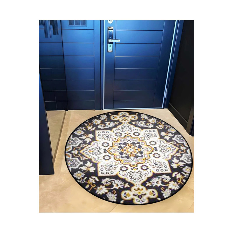 Brown Beige Themed Ethnic Motif Traditional Patterned Round Woven Base Vintage Decorative Carpet, Round 4'