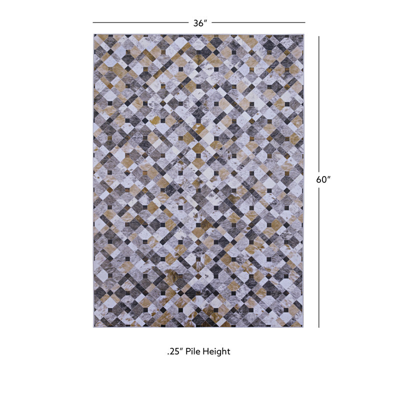 Jahmaal Patchwork Faux Cowhide Brown Printed Area Rug, Rectangle 3' x 5'