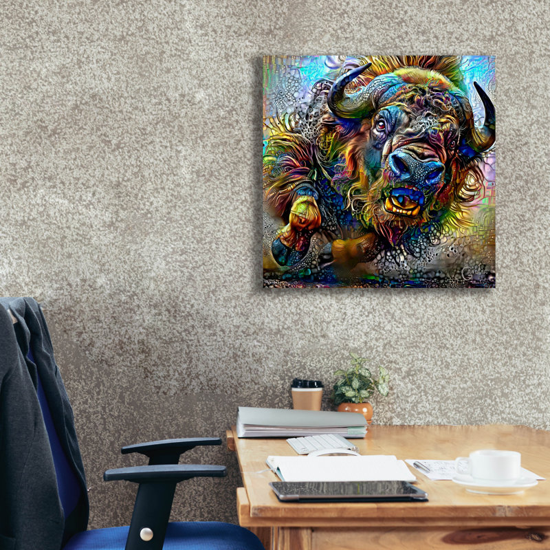 Toile épique «American Buffalo American Bison» par Pierre Gavidia, graffiti épique, 26 po x 26 po, H 26 po x l 26 po