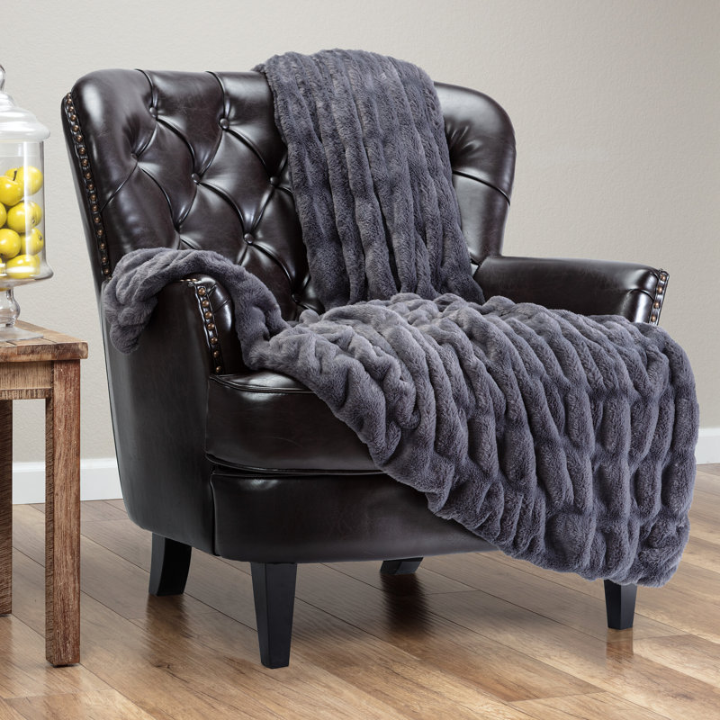 Gray Reversible Faux Fur and Mink Throw Blanket 50x65 Inches