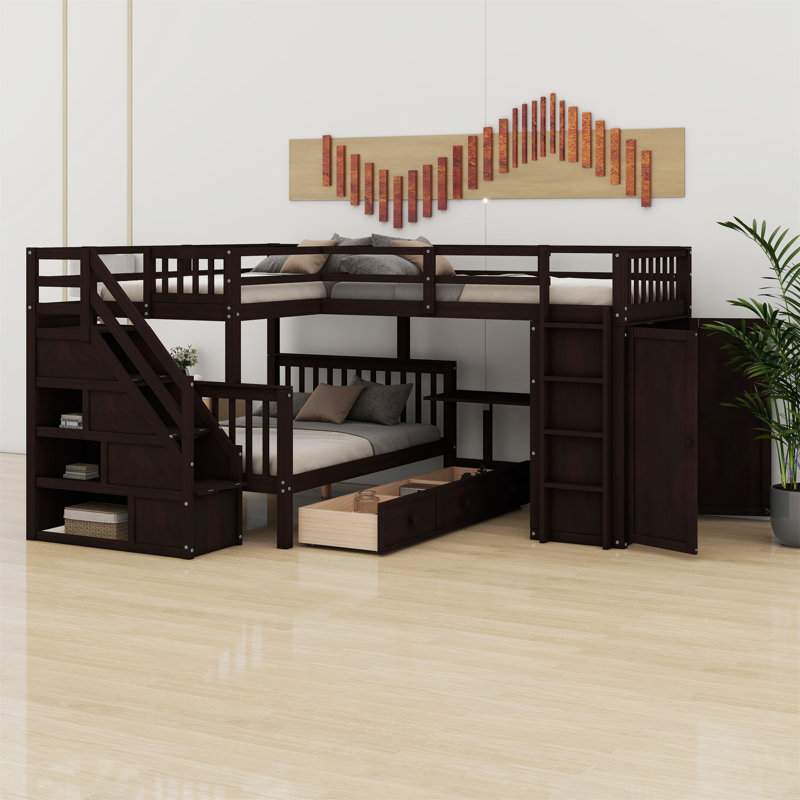 Javarrie Kids Bunk Bed with Drawers, Espresso