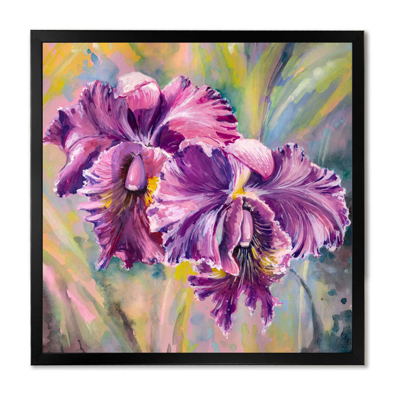 Fleurs d'orchidées - On, Impression noire sur toile encadrée, H 16 po x l 16 po x P 1 po