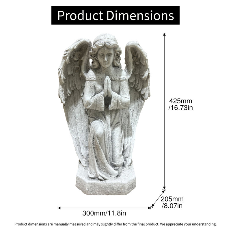 Statue de jardin ange priant agenouillé en oxyde de magnésium, sculpture rétro résistante aux intempéries pour l'extérieur