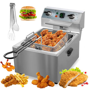 COSTWAY Deep Fryer with Basket, 3.2Qt Stainless Steel Electric Oil Fryer  w/Adjustable Temperature, Timer, Lid with View Window, Professional Style