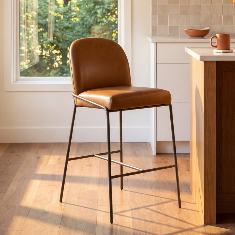 Laina 25" Counter Stool, Faux Leather Butterscotch/Camel, Counter Stool (25" Seat Height)