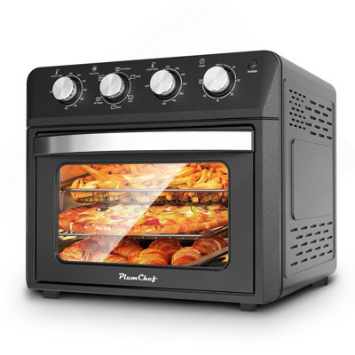 Plum Chef Air Fryer Oven 27.5QT, 6-In-1 Countertop Convection Oven, Air Fry, Bake, Broil, Toast, Warm, Dehydrate, 4 Knob Control, 1600W, Family Size For Crispy Cooking, Black