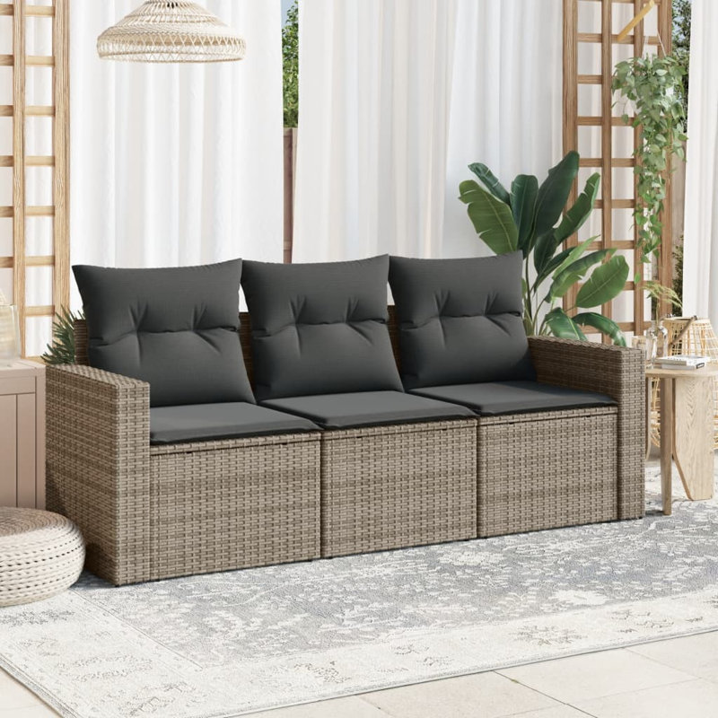  Garden Sofa Set Grey PE Rattan, Powder-Coated Steel Medium, Gray, Dark Gray