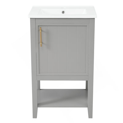 Meuble-lavabo de 20 po avec lavabo, armoire de salle de bain avec porte à fermeture douce, support de rangement et tablette ouverte, gris