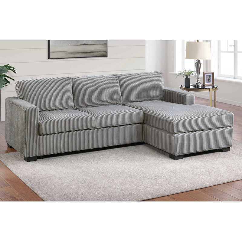 Modern Contemporary Style 2Pc Sectional Sofa Right Arm Chaise Left Arm Sofa Plastic Legs Corduroy Upholstered, Light Gray