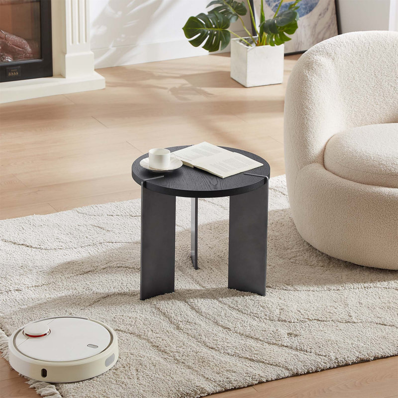 Table basse ronde en bois de chêne noir et pieds en métal noir, Noir