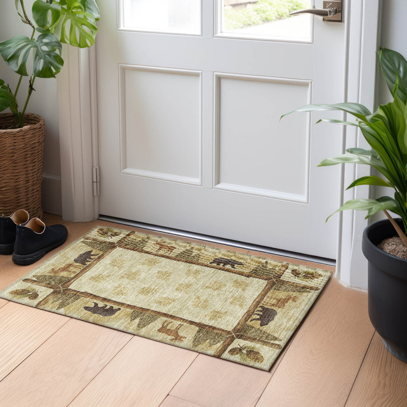 Premium Machine Washable Markhi AMF142 Khaki Rug, Rectangle 1'8" x 2'6"
