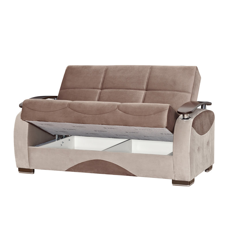 Revêtement en microfibre brun, fonction de rangement, coussins de siège confortables, assemblage en 30 minutes, technologie clic convertible avec rangement, microfibre, fabrication de qualité, lit, pour se détendre