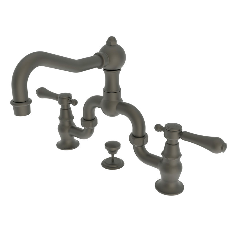 Chesterfield Bathroom Bridge Faucet with Drain Assembly, Midnight Chrome, Bridge