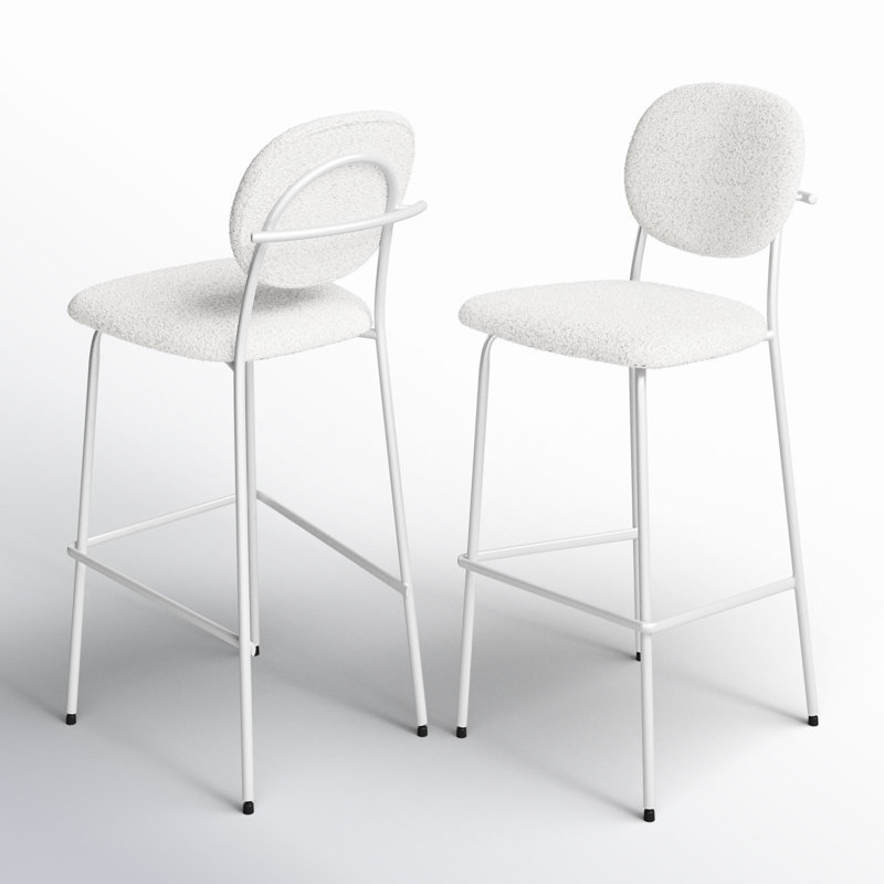 Alec Boucle Bar & Counter Stool, White, Bar Stool (29.50” Seat Height)